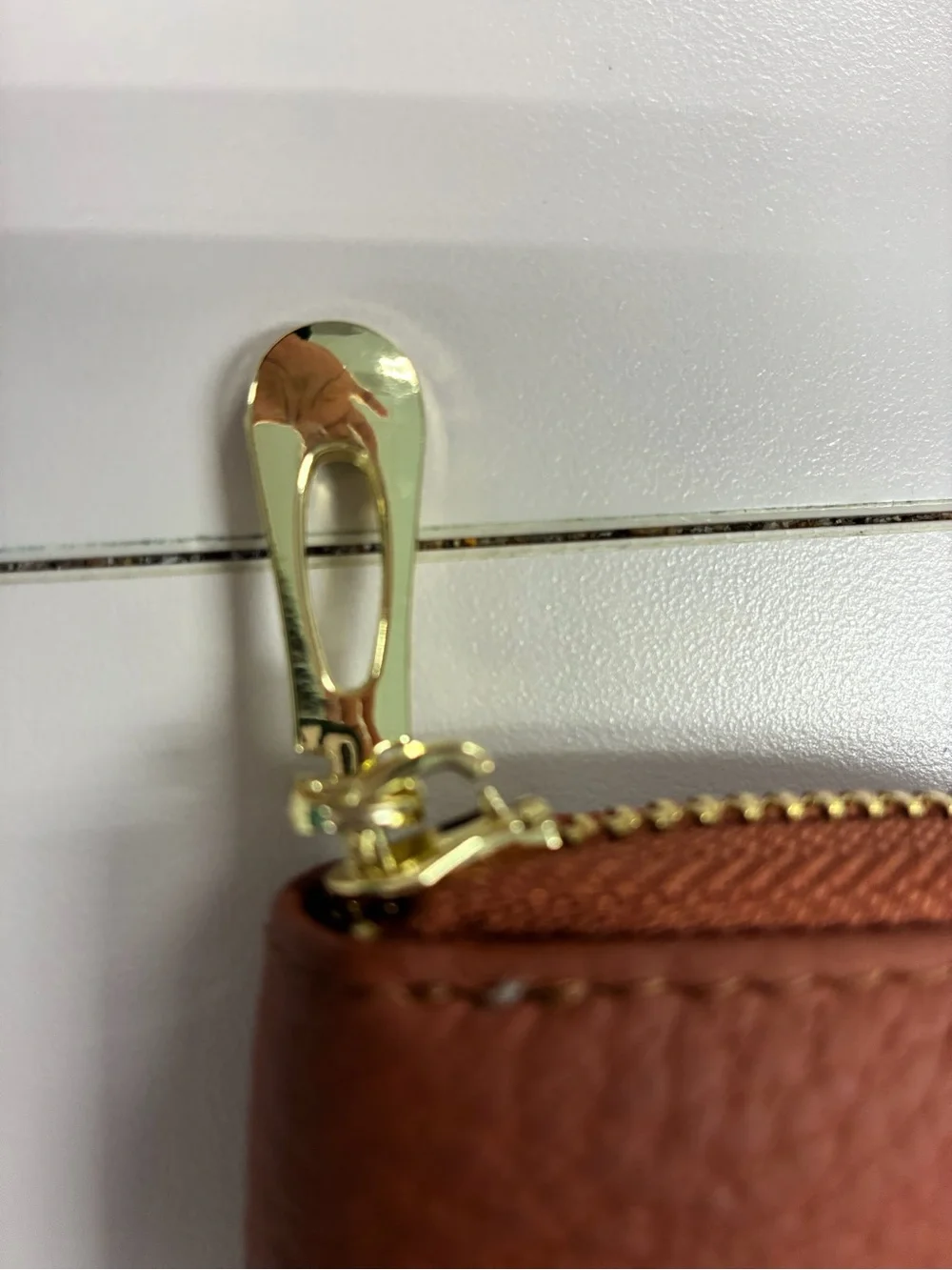 RFID Leather Zip Key Case with Gold Bee Accent - Brown